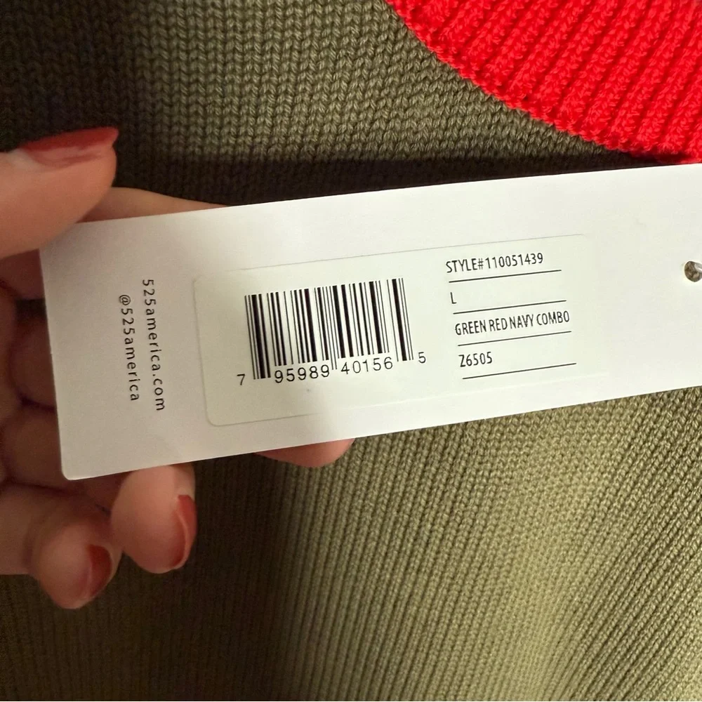 525 America green red navy Colorblock Crewneck Sweater - Picture 3 of 3